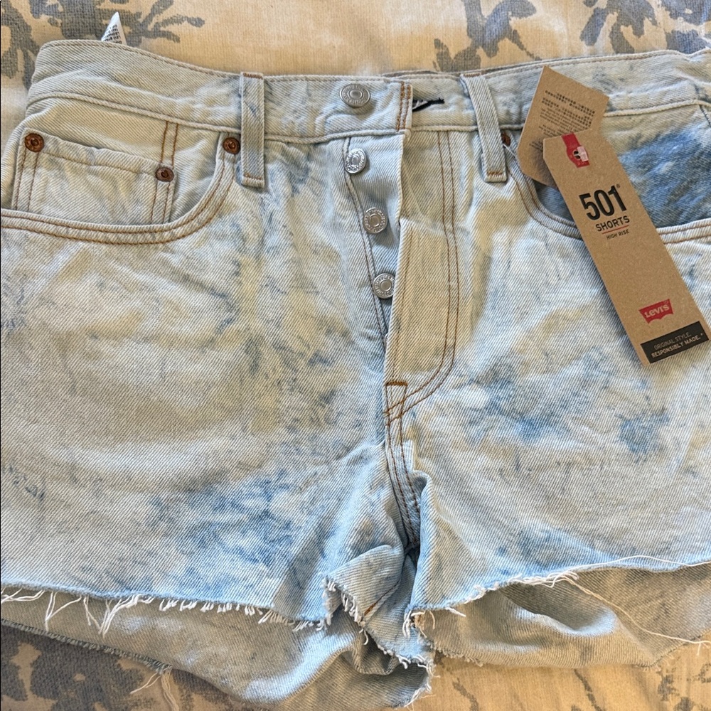 Levi's 501 Women's Light Blue Tie-Dye Denim Cutoff Shorts